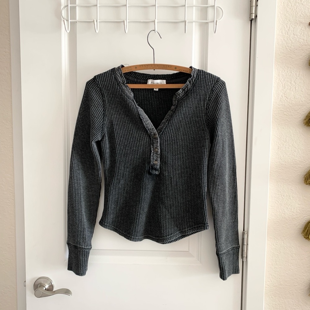 Charcoal Waffle Knit Henley